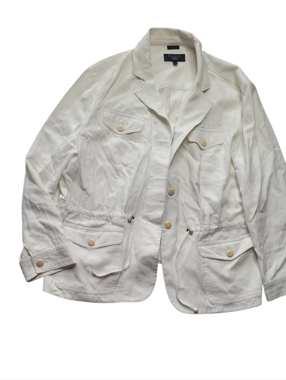 Talbots Stretch White Linen Blend Jacket Size 16